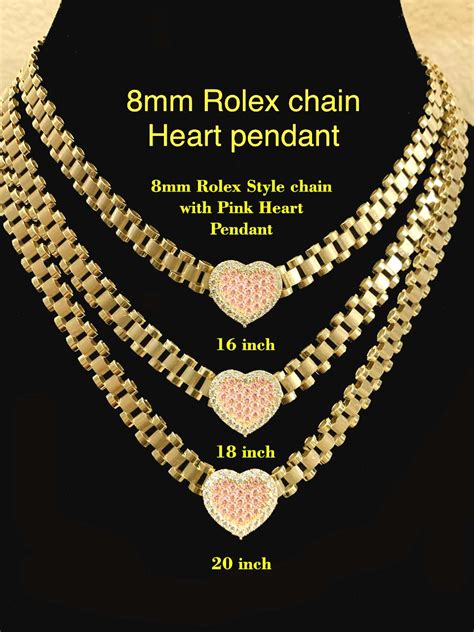 gold plated rolex chain|rolex chain with heart pendant.